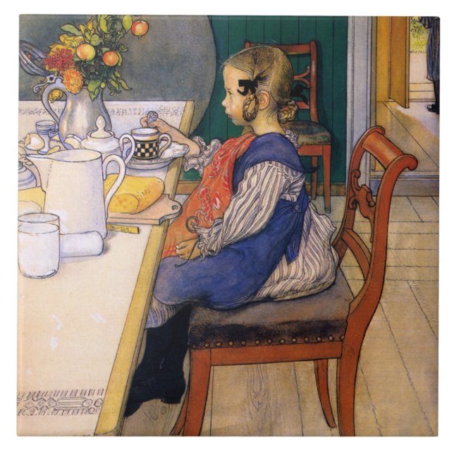 Carl Larsson A Late Riser's Miserable Breakfast Tile (Front)