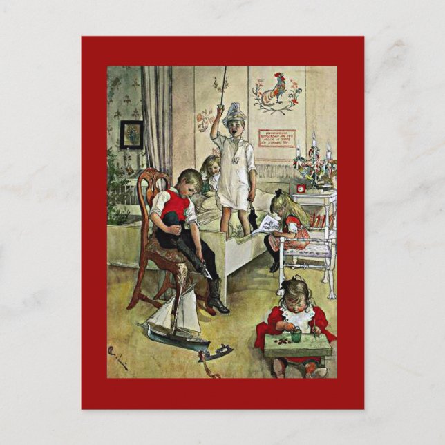 Carl Larsson art: Christmas Morning Holiday Postcard (Front)