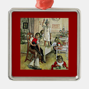 Carl Larsson art: Christmas Morning, Metal Ornament
