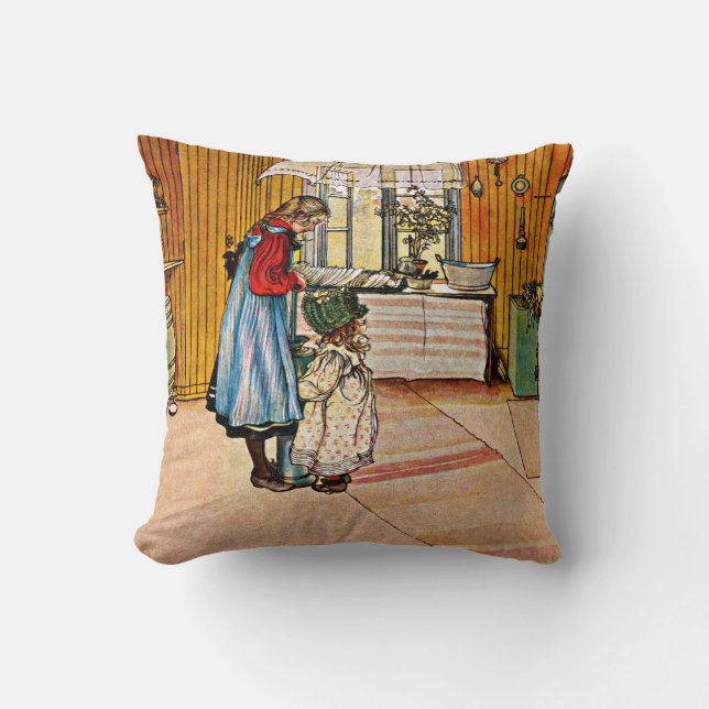 Carl Larsson art: The Kitchen Throw Pillow (Front)