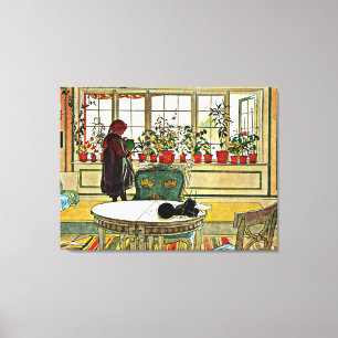 Carl Larsson - Flowers on a Windowsill Canvas Print