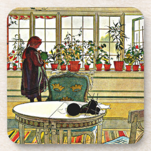 Carl Larsson - Flowers on a Windowsill  Coaster
