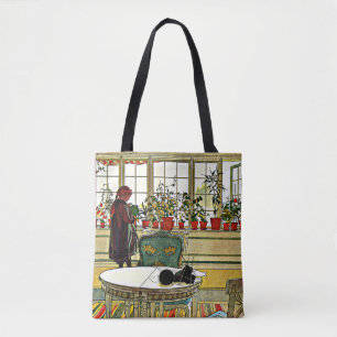Carl Larsson - Flowers on a Windowsill, fine art Tote Bag