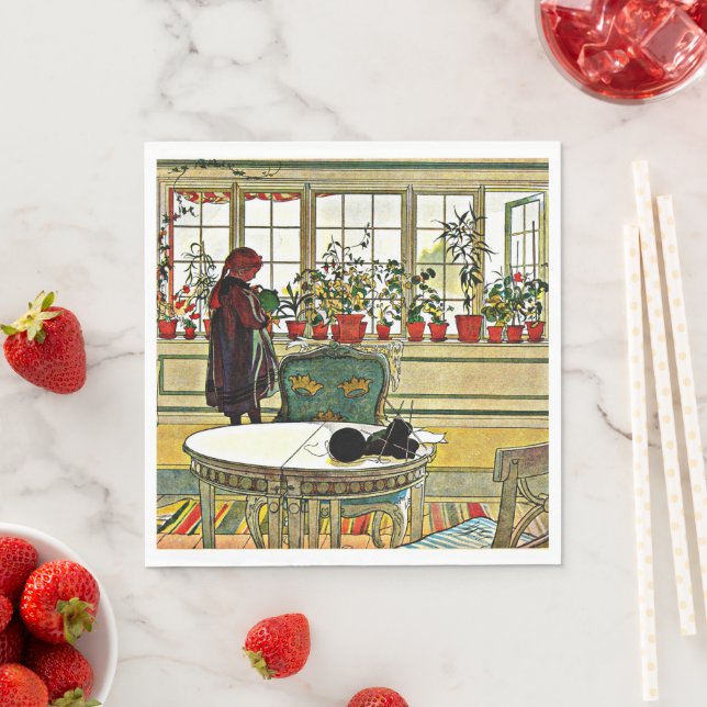 Carl Larsson - Flowers on a Windowsill Napkin (Insitu)