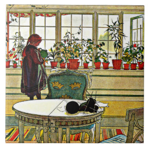 Carl Larsson - Flowers on a Windowsill  Tile