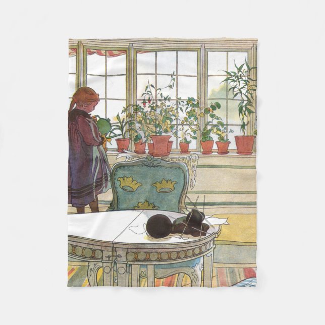 Carl Larsson - Flowers On The Windowsill Fleece Blanket (Front)