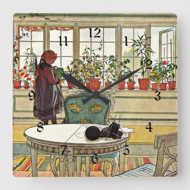 Carl Larsson - Flowers on the Windowsill Square Wall Clock (Front)