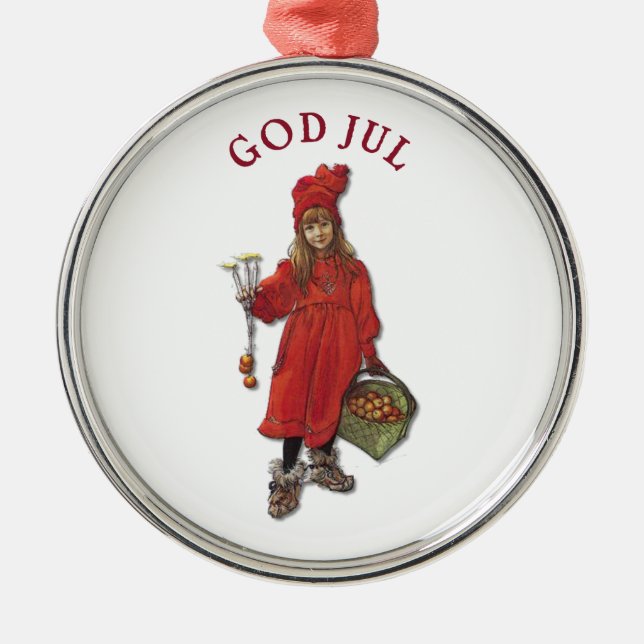 Carl Larsson God Jul with Brita - Merry Christmas Metal Ornament (Front)