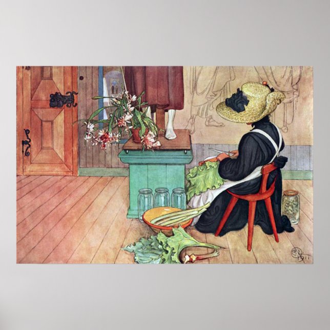 Carl Larsson Karin Peeling Rhubarb Poster d'art (Devant)