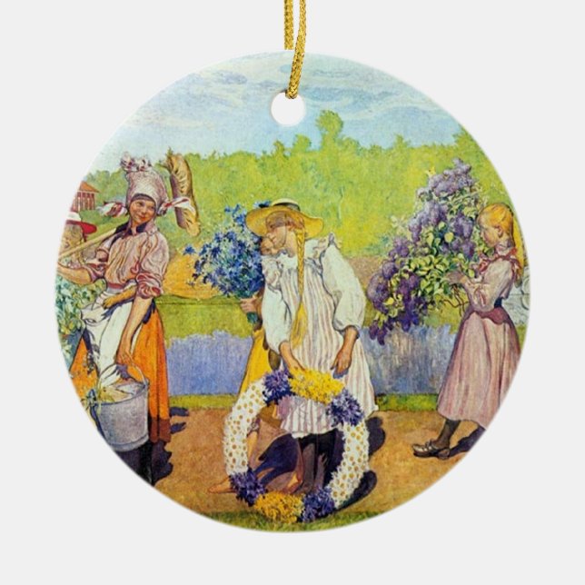 Carl Larsson Outside Summer Winds Are Blowing Ceramic Ornament (Front)