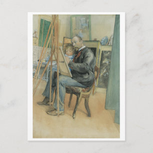 Carl Larsson Painting with His Daughter Postcard