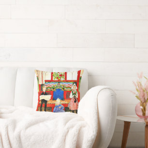 Carl Larsson - Papa, Mama, Child, fine art Throw Pillow