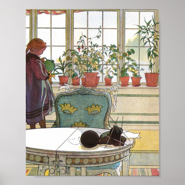 Carl Lasson - Flowers On The Windowsill Poster (Front)