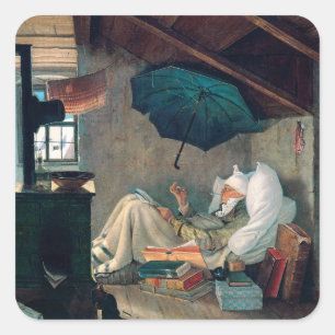 Carl Spitzweg - Der arme Poet - Deutsche Malerei  Square Sticker