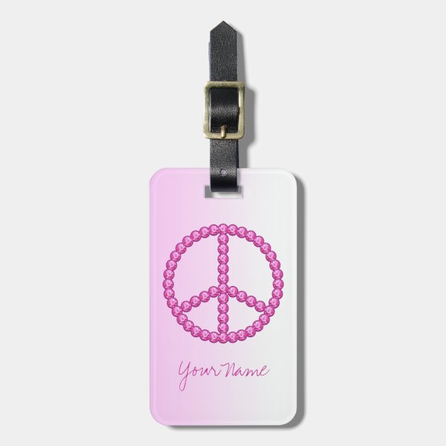 Carleigh's Pink Peace Bling Luggage Tag (Front Vertical)