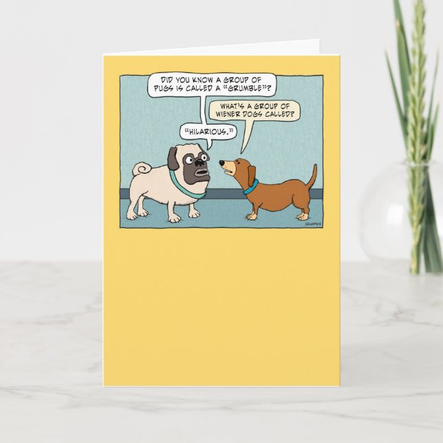 Carlin amusant et carte d'anniversaire Dachshund (Devant)
