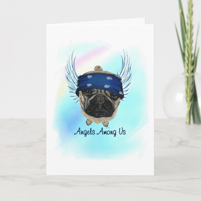 Carlin Ange Chien Animal Perdre Carte de Sympathie (Devant)