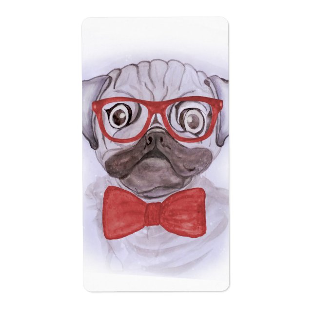 Carlin d'aquarelle drôle mignon avec lunettes roug (Devant)