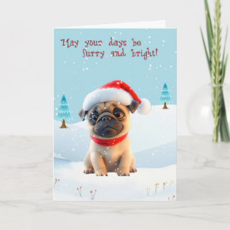 Carlin mignon dans la carte de Noël neige