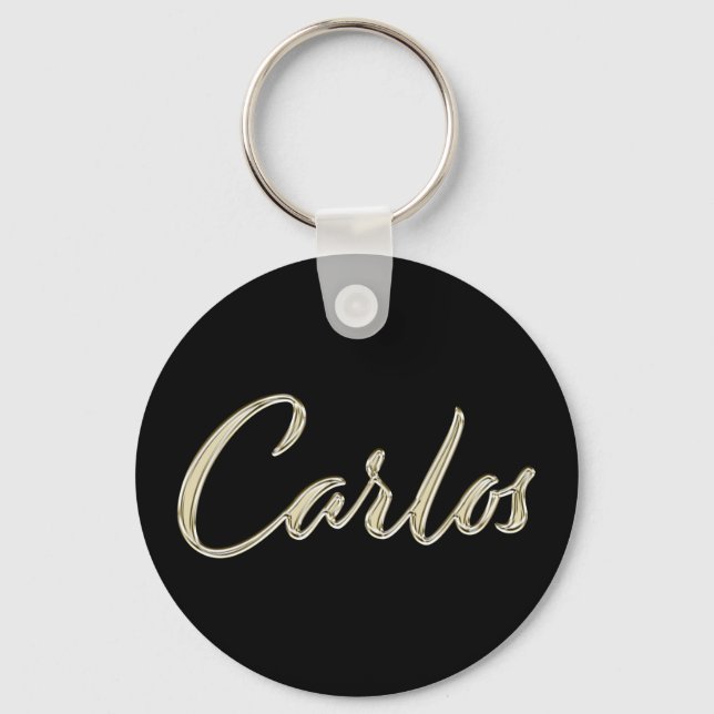 Carlos Name whitegold Button Schlüsselanhänger Keychain (Front)