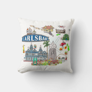 Carlsbad Beach City Fun Throw Pillow