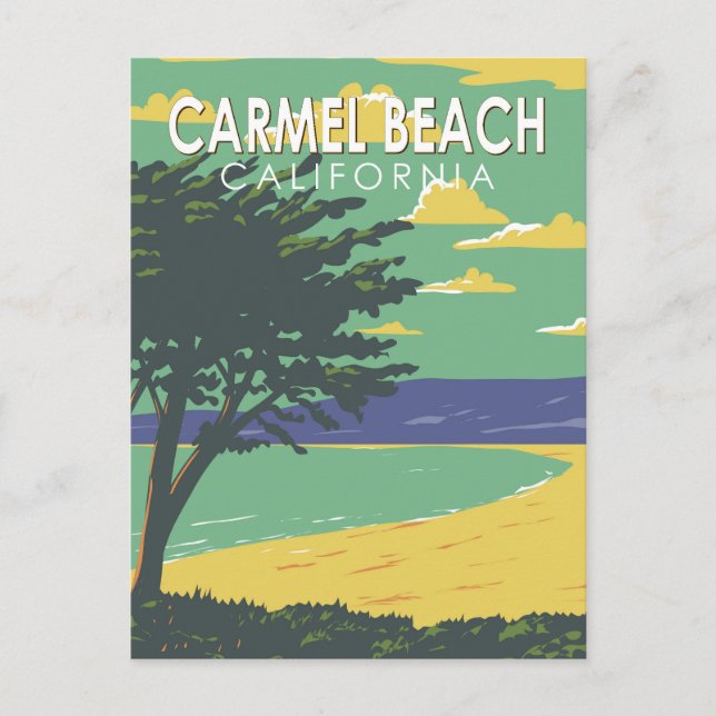 Carmel Beach California Travel Art Vintage Postcard (Front)