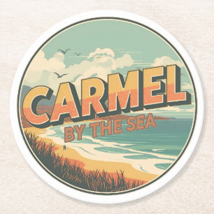 Carmel by the sea beach california pacific coast round paper coaster