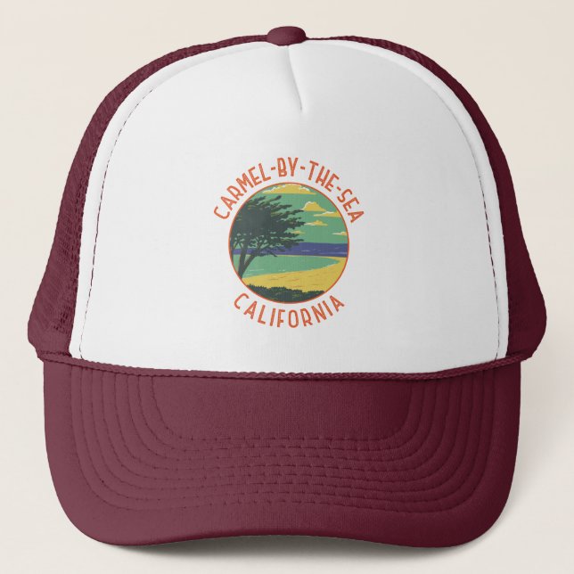 Carmel-by-the-Sea California Retro Distressed Trucker Hat (Front)