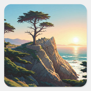 Carmel-by-the-sea lone cypress square sticker