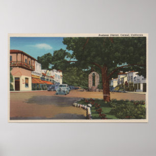 Carmel, CA - Street Scene with Trees and Shops Poster