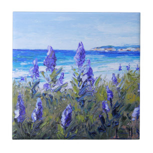 Carmel California, Beach, Lupins, Landscape Art Tile