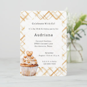 Carmel Cream Hearts Cupcake Birthday  Invitation