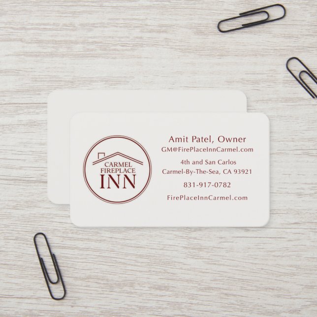 Carmel FirePlace Inn - Manager - Custom Design Business Card (Front/Back In Situ)