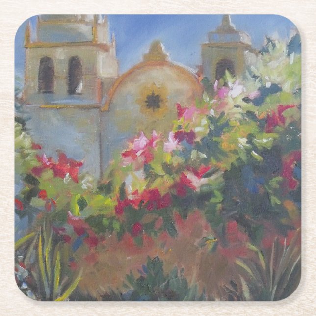 Carmel Spanish Mission California Garden Square Paper Coaster (Front)