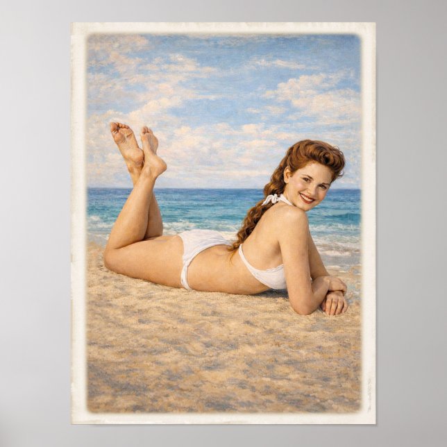 Carmen at the Beach 1950 Pin Up Poster (Front)