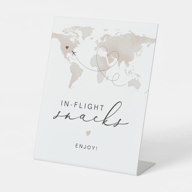 CARMEN Beige Travel Themed In Flight Snacks Pedestal Sign (Front)