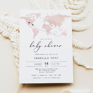 CARMEN Blush Pink Map Travel Adventure Baby Shower Invitation