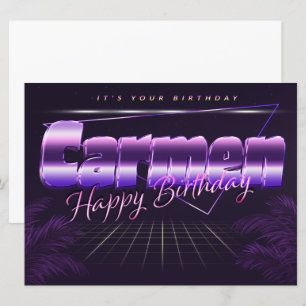 Carmen Nom Prénom lila retro Carte Anniversaire