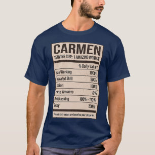 Carmen Nutrition Facts Name Nickname Alias Title F T-Shirt