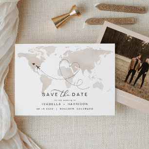 CARMEN Travel Destination Cream Map Save the Date Invitation