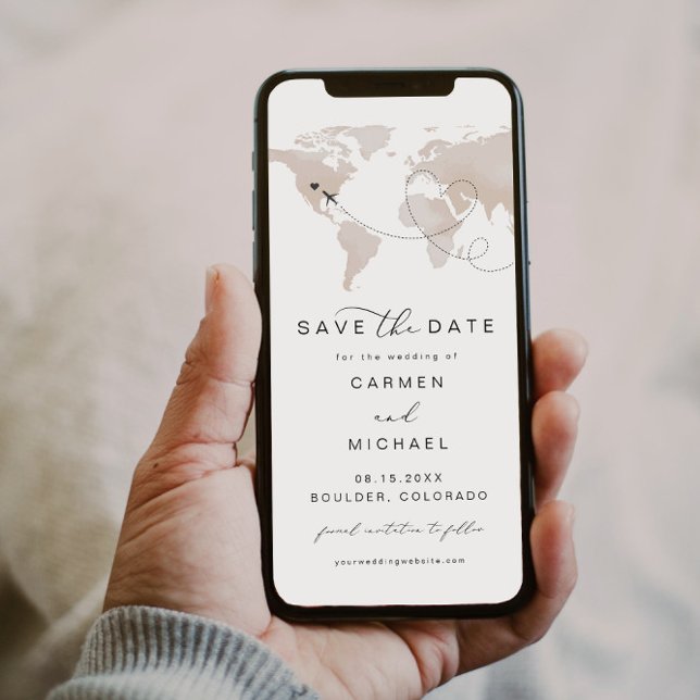 CARMEN Travel Destination Cream Map Save the Date Invitation (Creator Uploaded)