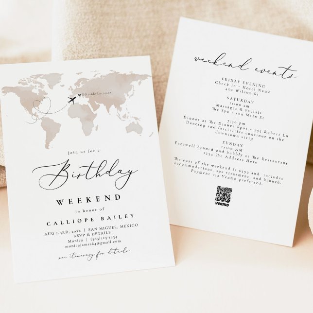 CARMEN Watercolor Map Destination Birthday Weekend Invitation (Creator Uploaded)