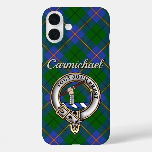 Carmichael Clan Badge & Tartan Personalized Case-Mate iPhone Case (Back)