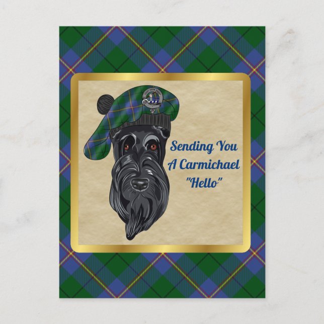 Carmichael Clan Badge & Tartan Postcard (Front)