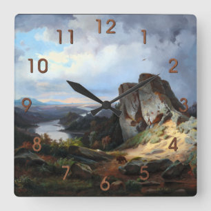 Carmiencke - Western Landscape Bear Square Wall Cl Clock