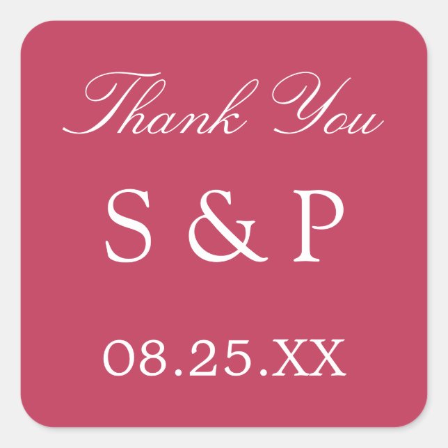 Carmine Magenta Wedding Favour Thank You Sticker (Front)
