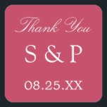 Carmine Magenta Wedding Favour Thank You Sticker<br><div class="desc">Carmine Magenta Wedding Favour Thank You Sticker,  please personalize with initials of the couple and the date of the wedding,  using the online personalization template before ordering. A stylish sticker featuring elegant white text on a lovely carmine shade of magenta.</div>