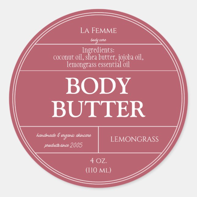 Carmine Pink & White Boho Cosmetic Product Label (Front)