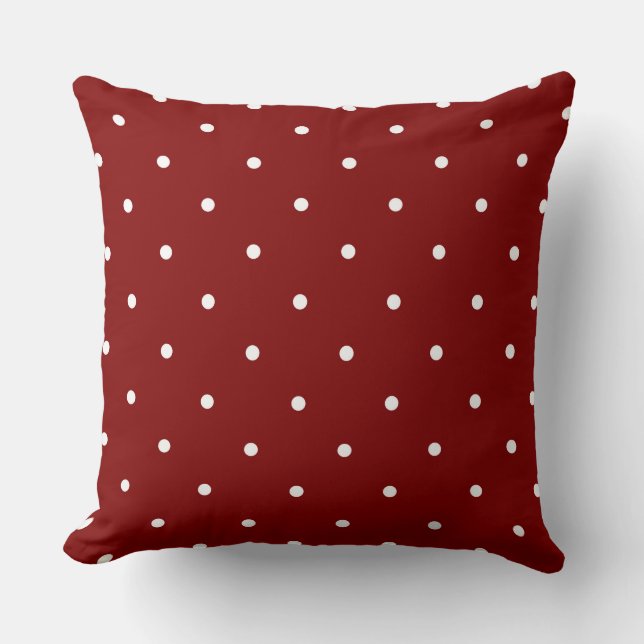 Carmine Red and white dots Throw Pillow (Front)