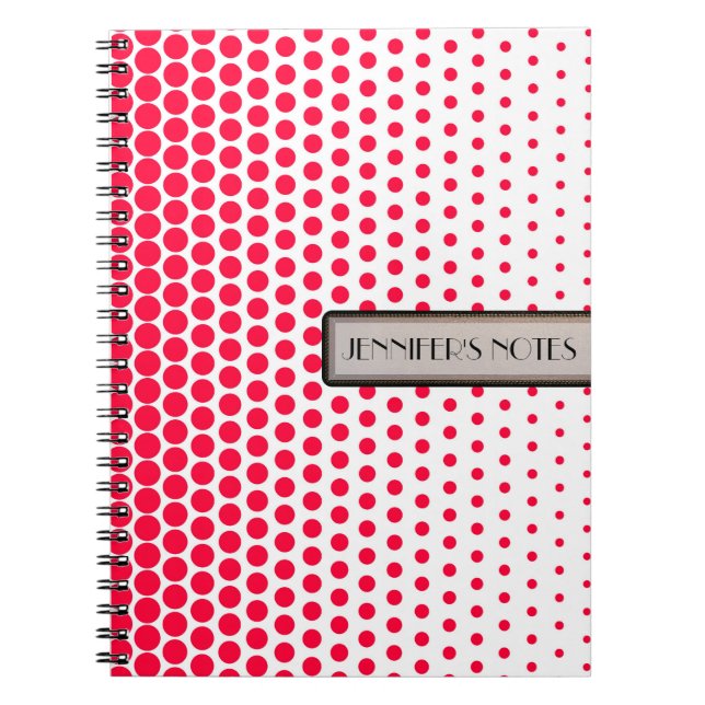 Carmine Red Polka Dot Elegant Modern White Notebook (Front)